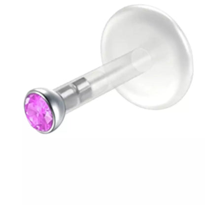5x Bioflex Piercing Stecker mit Stein 2mm 3mm Klar Rainbow Pink