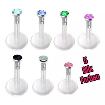 5x Bioflex Piercing Stecker mit Stein 2mm 3mm Klar Rainbow Pink